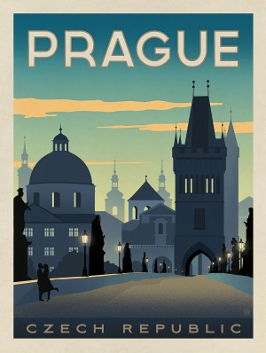 Prague vintage travel poster
